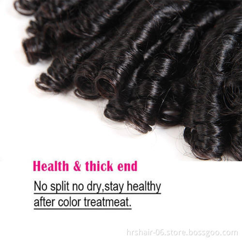 Funmi Curly Human Hair Brazilian Virgin Hair Bouncy Curl 3 Bundles With 4x4 Closure Natural Black Unprocessed Remy Hair